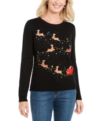Karen Scott Petite Santa's Sleigh Sweater, Created For Macy's - Macy's